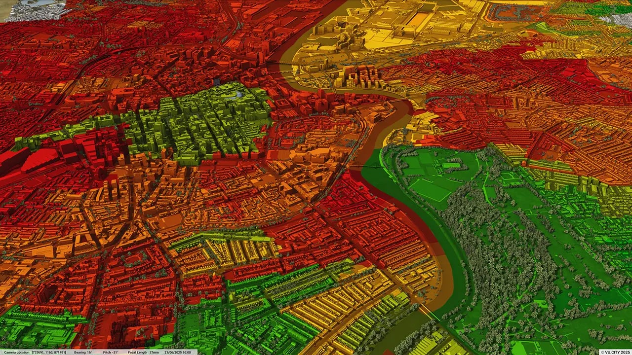 VU.CITY Belfast Data NISRA Deprivation 2017 - visualised in a digital twin 3D model