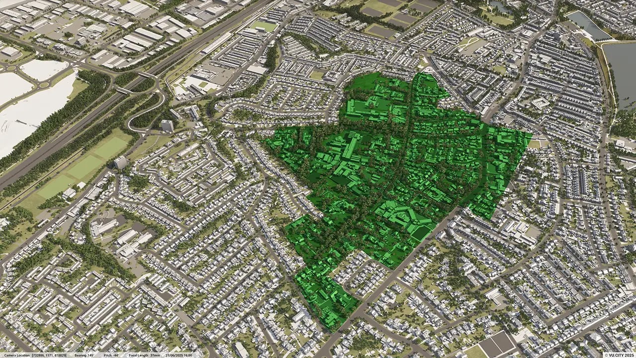 VU.CITY Belfast Data Conservation Areas - visualised in a digital twin 3D model