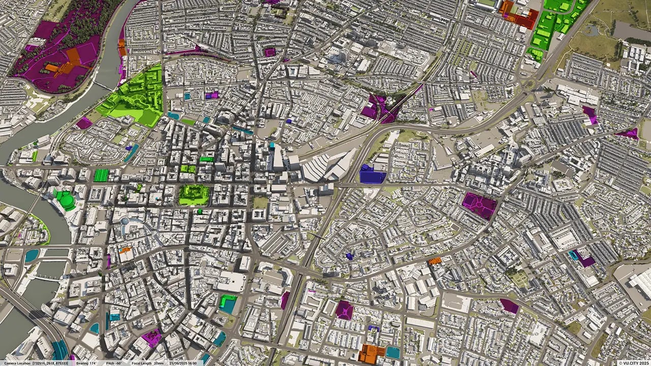 VU.CITY Belfast Data Planning Council Assets - visualised in a digital twin 3D model