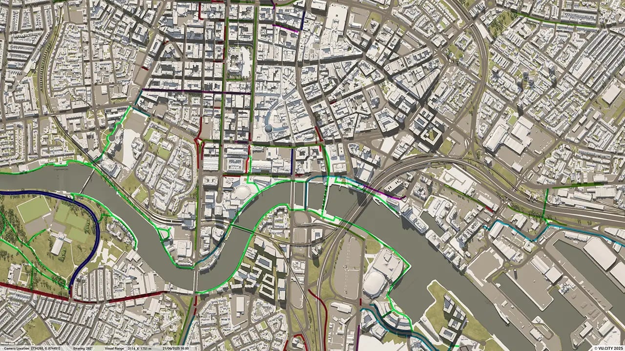 VU.CITY Belfast Data Cycle Lanes - visualised in a digital twin 3D model