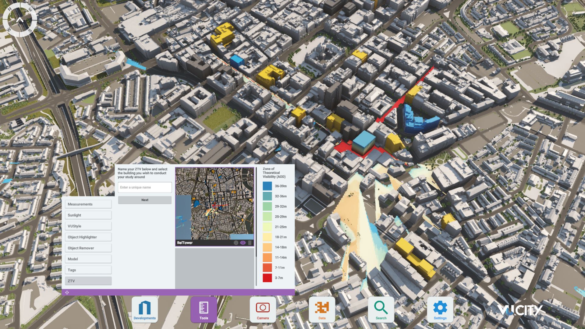 Conduct ZTV and ZVI Studies &amp; Assessments in a Digital Twin using the VU.CITY Belfast 3D Model