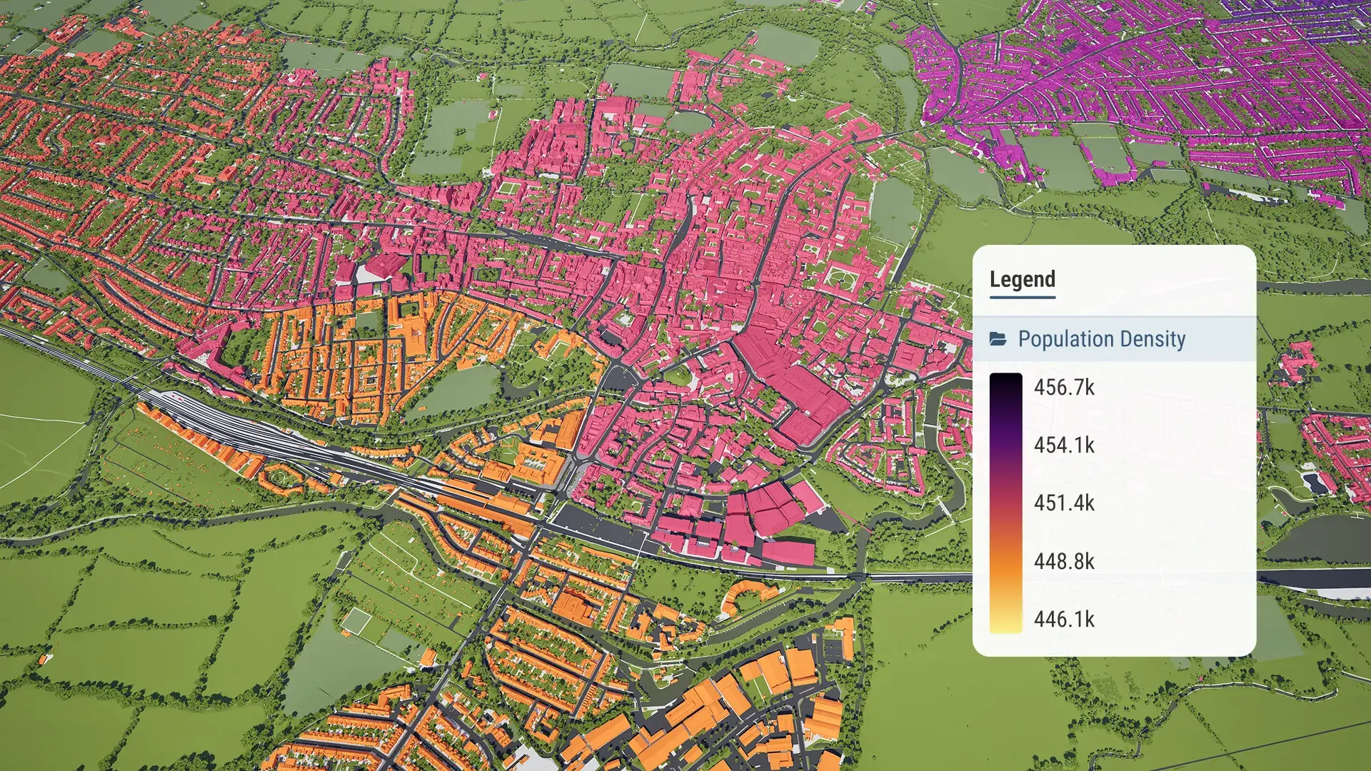 VU.CITY Oxford population density data layer shown on a 3D model